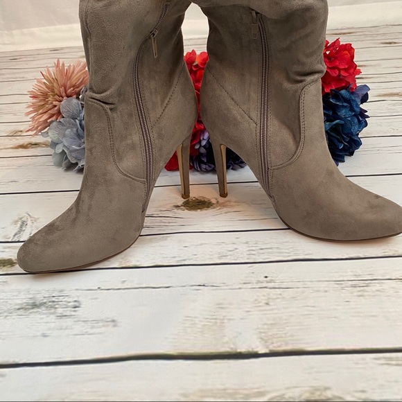 Taupe Over-the-Knee Stiletto Heeled Boot - Picture 6 of 16